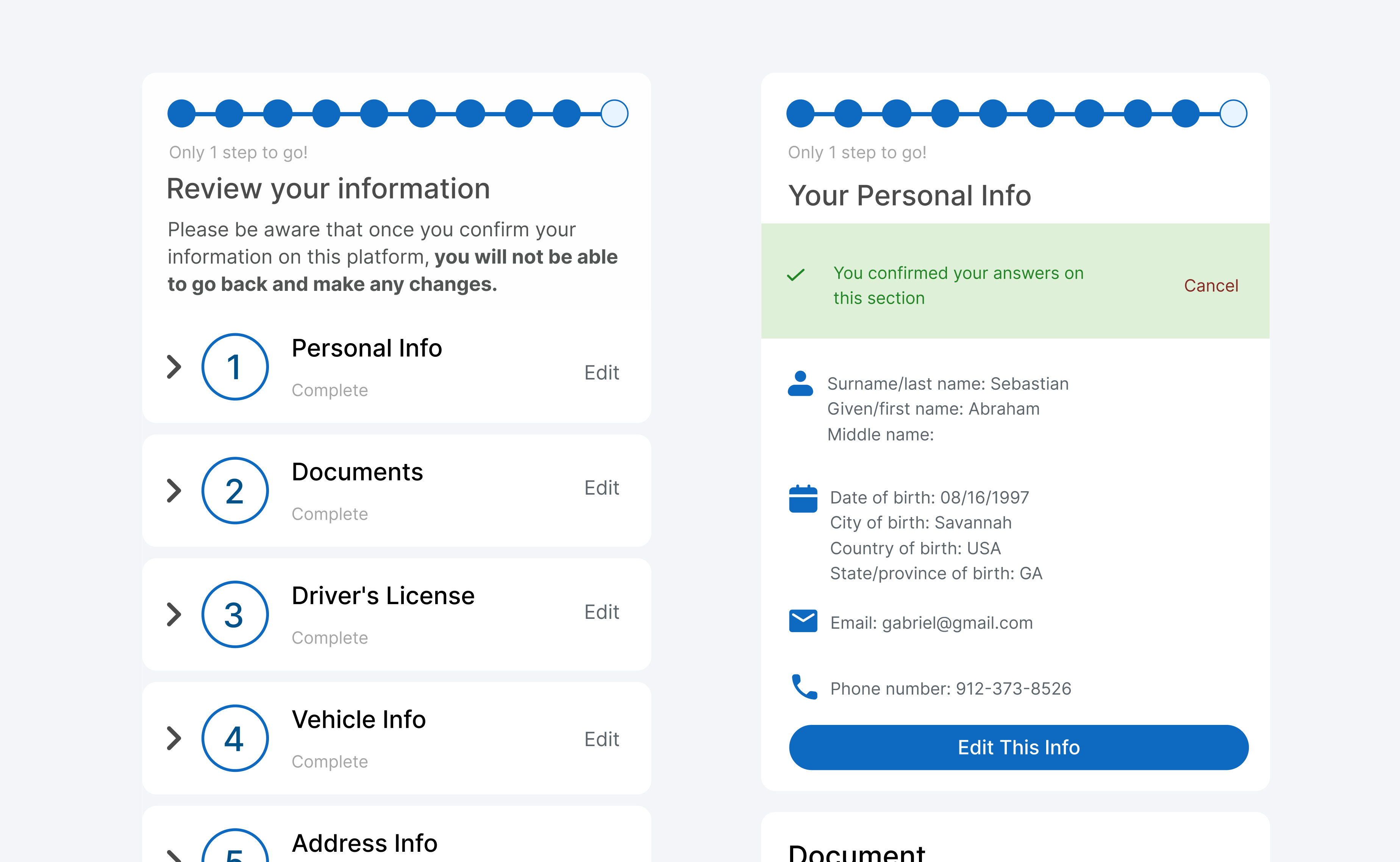 First application form navigation iteration